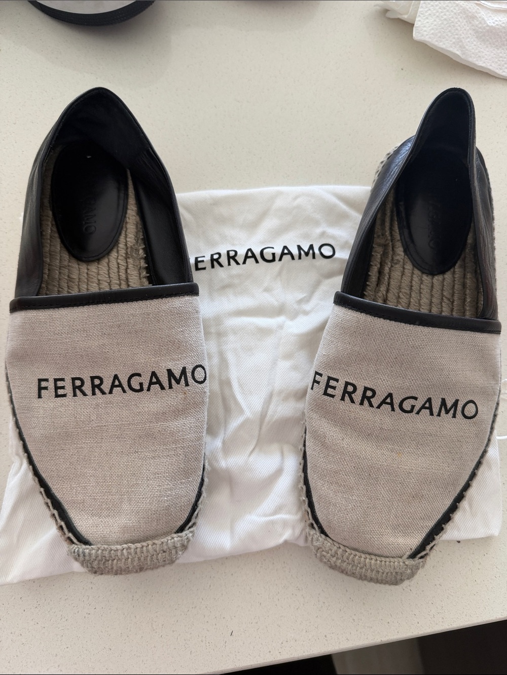 Salvatore Ferragamo woman Beige Canvas Espadrilles with Black Trim